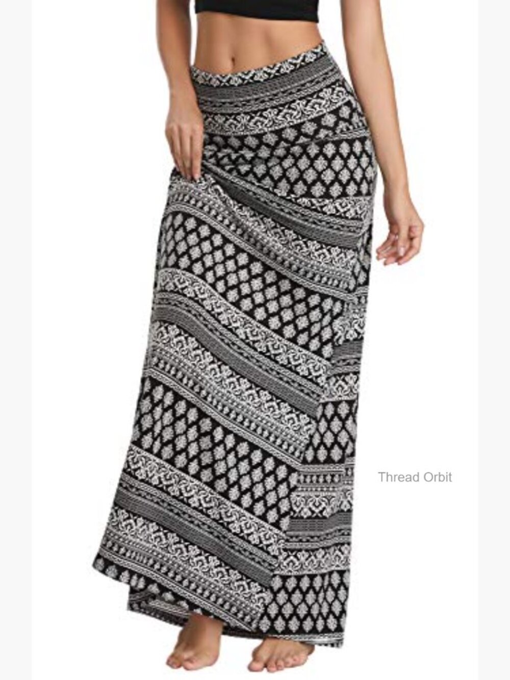 Spandex Fold-Over Flare Long Maxi Skirt - Picture 5 of 7